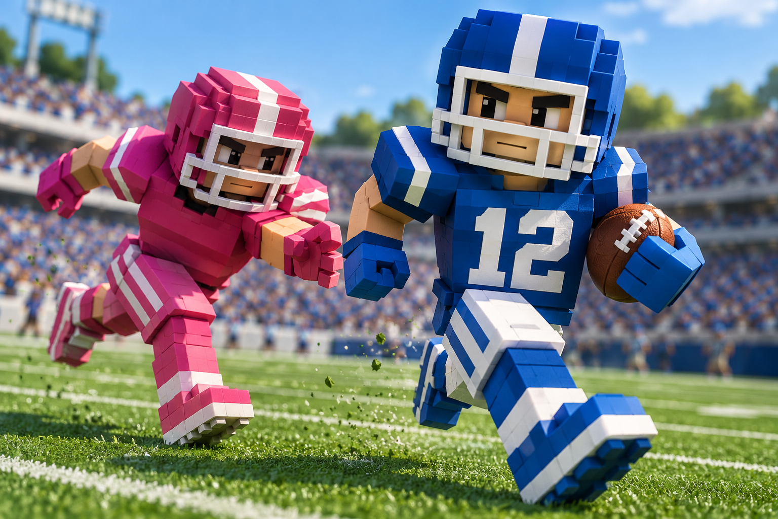 Blue number 12 running with the ball